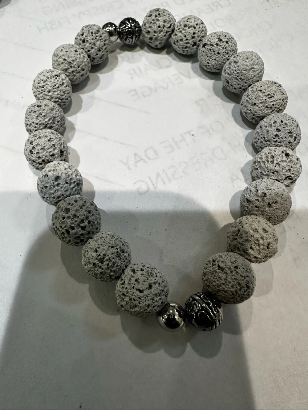 2 pcs Gray Lava Stone Beaded Stretch Bracelet - Unisex